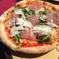We ate canal-side at a restaurant called Luna Rossa. My husband ordered this delicious prosciutto, parmesan, and arugula pizza.