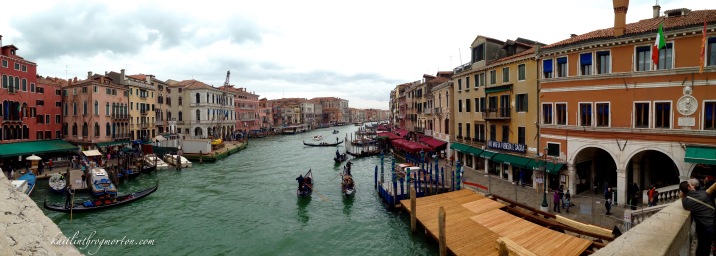 The view of the Grand Canal, San Polo and San Marco sestiere from the Rialto Bridge.